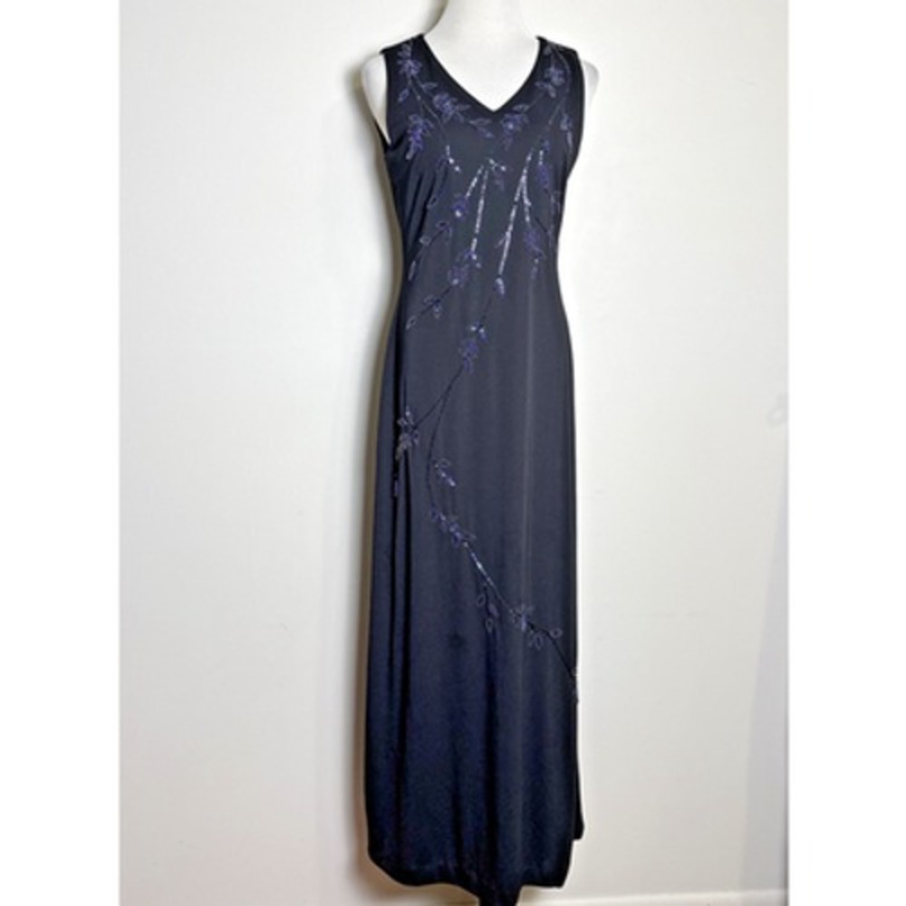 Patra Vintage Beaded Whimsigoth Maxi Dress Size 8 Black Sleeveless Fairy Formal
